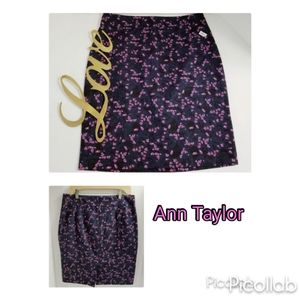 Ann Taylor Navy Floral Pencil Skirt